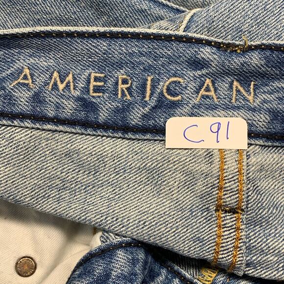 American Eagle Jeans Mens 36x30 Slim Straight Leg Medium Blue Denim Distressed - Picture 9 of 9